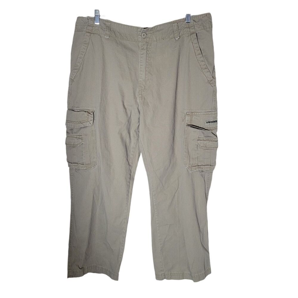 Unionbay Wide Leg Cargo Pants Men's Size 40 X 30 Khaki Tan Y2K Casual Streetwear